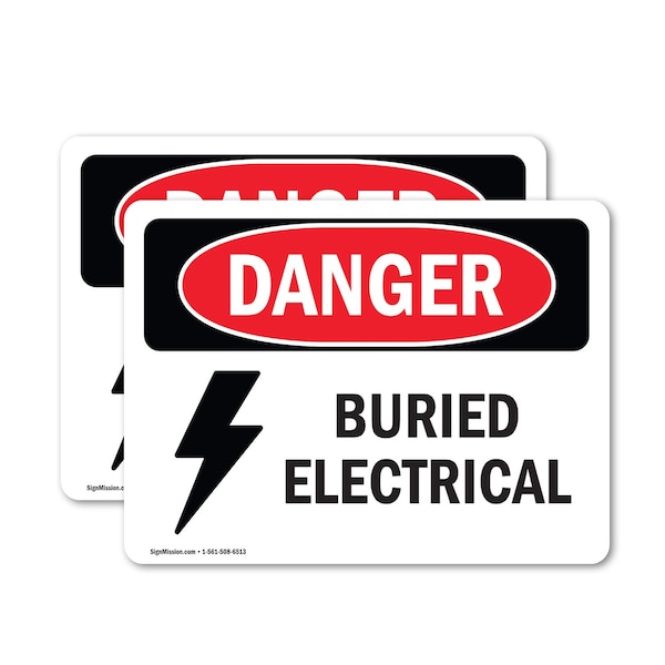 Signmission Buried Electrical Danger Sign, Vinyl Decal, 14in W x 10in L, 2PK OS-2PACK-DS-D-1014-L-2308 - main